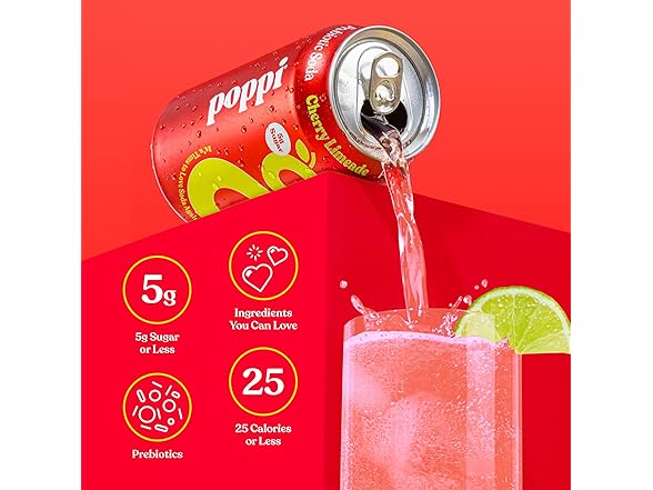 Poppi Sparkling Soda Cherry Limeade Flavor 12-Ct