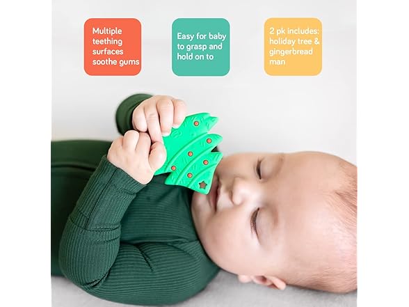 Nuby All Silicone Holiday Tree & Gingerbread Man Cookie Teether