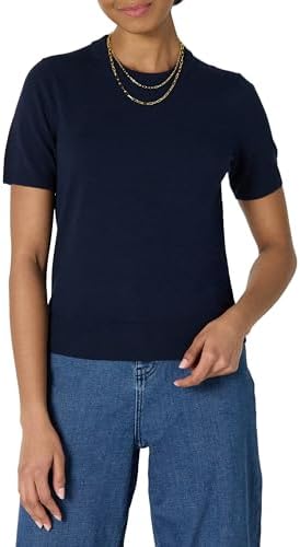 Amazon Essentials Women's Regular-Fit Short Sleeve Pullover Sweater Top, Navy, Medium