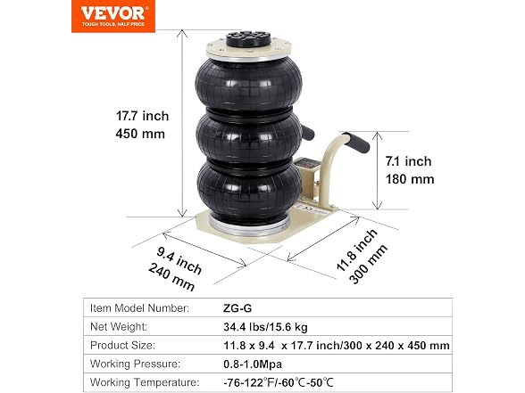 Air Jack, 3 Ton/6600 lbs Triple Bag Air Jack