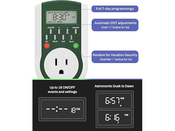 BN-LINK Indoor Astronomical Timer Digital 18 ON/OFF Programmable Plug