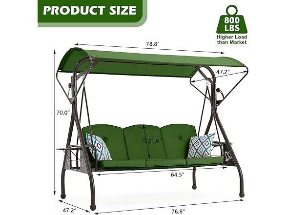ZZW Patio Swing with Canopy 3 Seat