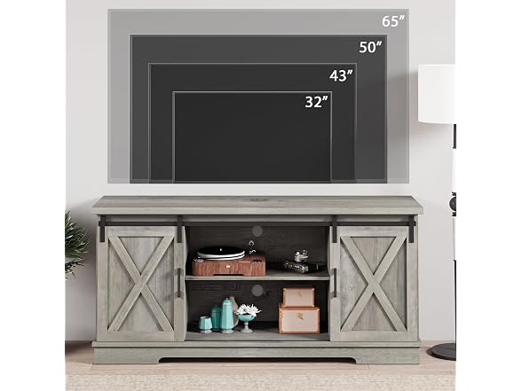 IDEALHOUSE Grey TV Stand 65in Barn Door