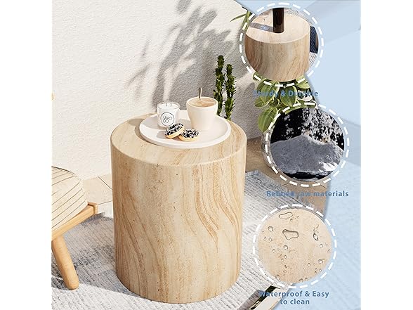 Royal Windsor Outdoor Side Table for Patio, Faux Travertine (Open Box)