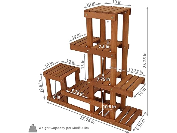 Sunnydaze 36" Wood Multi-Tiered Plant Stand