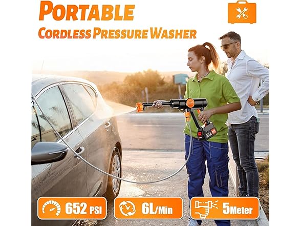 Portable Cordless Pressure Washer, 652PSI