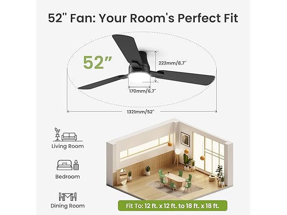 52" Black Ceiling Fan