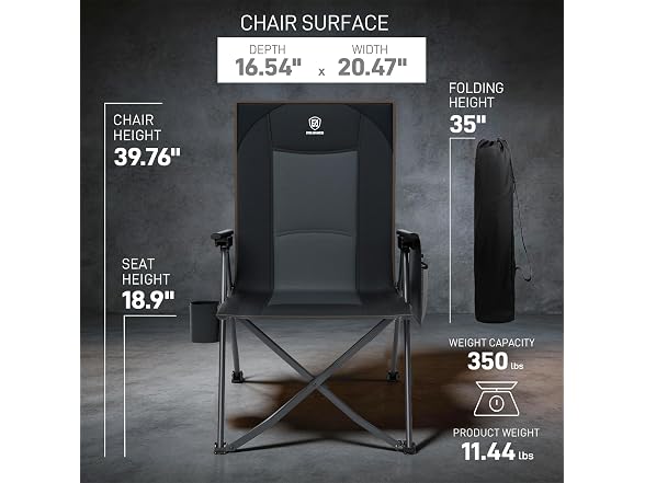 EVER ADVANCED Black Reclining Camping Chair