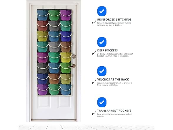 24 Pocket Over Door Hat Organizer