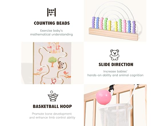 Ulnxiy Foldable Wooden Baby Playpen Activity Center,Adjustable Size & Shape Portable Play Yard, Baby Fence Play Area with Gate for Indoor Use for Babies and Toddlers(56x56x24inches) (Open Box)