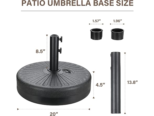 YSSOA 9' Patio Umbrella w 50lbs 20" Capacity Fillable Base