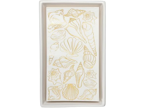 Ceramic Tray and 20 Absorbent 3-Ply Paper Napkins Gold Shells