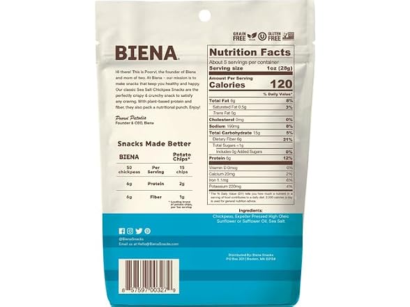 BIENA Chickpea Snacks Sea Salt