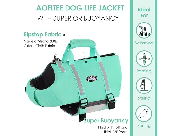 AOFITEE Large Dog Life Jacket Reflective Dog
