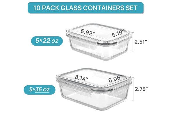 Vtopmart 10Pack (35oz+22oz) Glass Containers