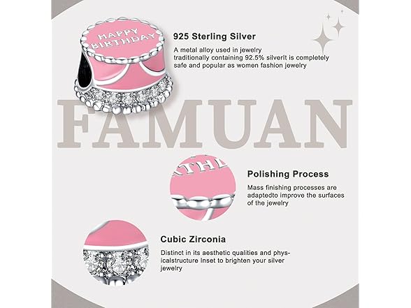Famuan Pink Birthday Cake Charms