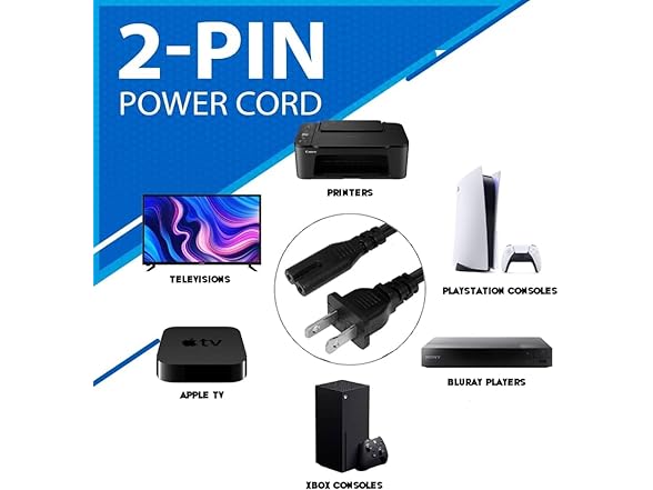 AC Power Cord - 5ft 2-Prong Cable