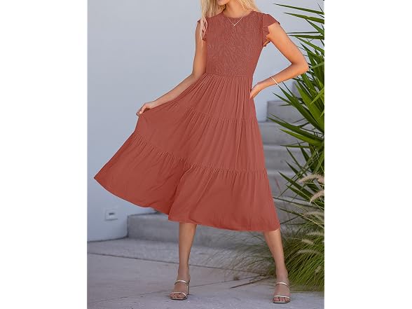 Merokeety Women (L) Summer Flutter Sleeve Dress