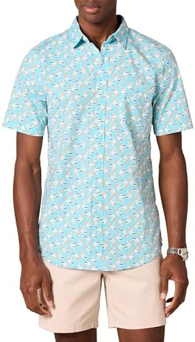 Amazon Essentials Men's Slim-Fit Short-Sleeve Poplin Shirt, Aqua Blue, Small