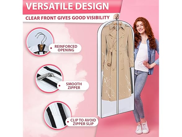 Clear Garment Bags for Hanging Clothes 5pk