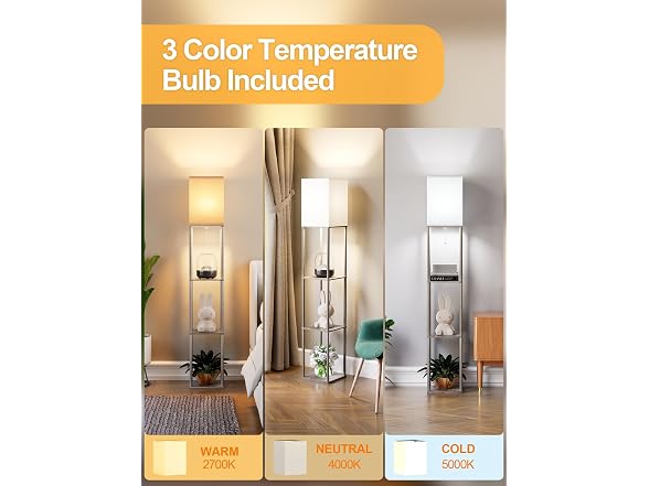 PARTPHONER Floor Lamp with Shelves