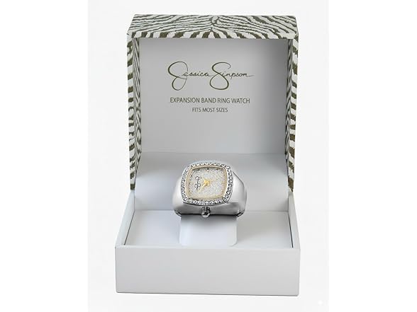 Jessica Simpson Silver Ring Watch Crystal Dial