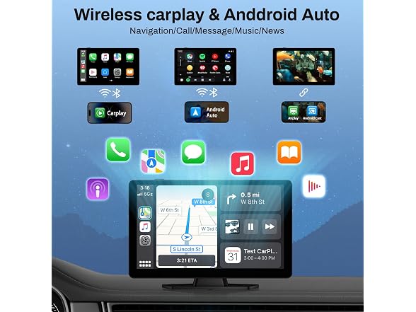 9 Wireless CarPlay Android Auto w/ Dash Cam
