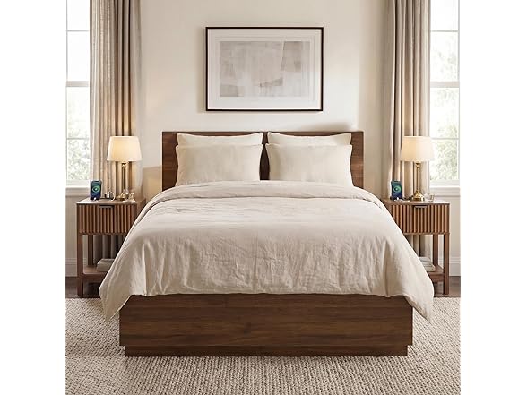 Nasonet Walnut Nightstands with Drawer, Set of 2