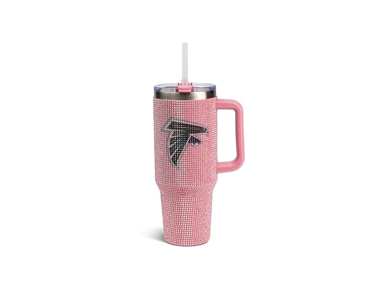 The Memory Company Officially Licensed 40oz Pink Game Day Bling Stainless Steel Tumbler - Premium Insulated Double-Wall Travel Cup With Handle and Straw Lid