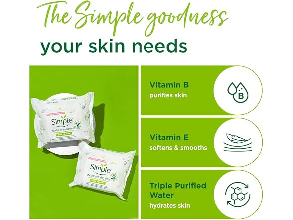 Simple Micellar Cleansing Facial Wipes 25 Wipes