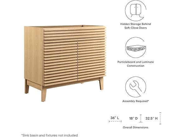 36 in. Render Bathroom Vanity Cabinet, Oak