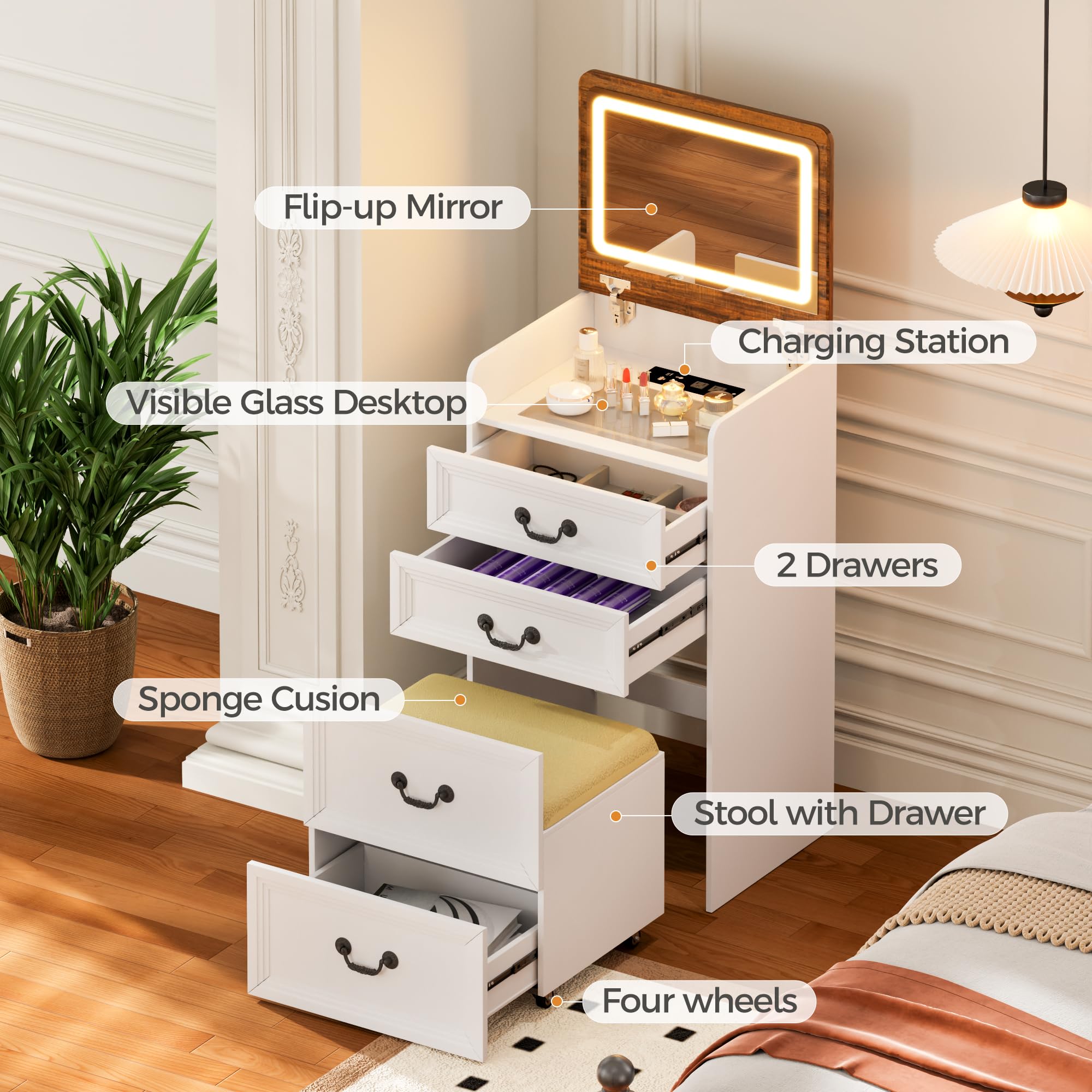 ChicFurnit Makeup Vanity, 3-in-1 Vanity Desk - Gallery 10
