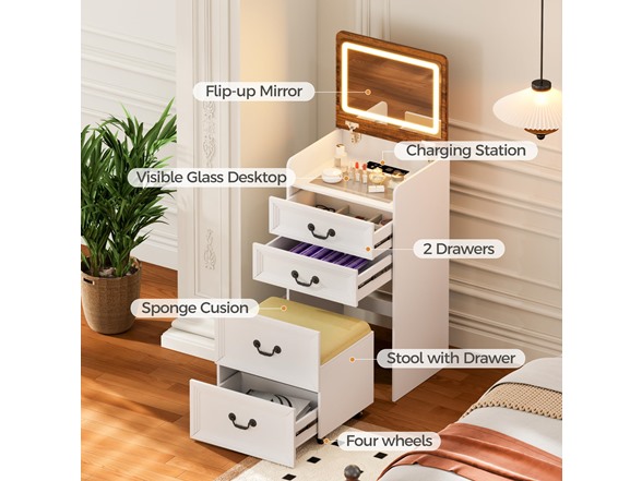 ChicFurnit Makeup Vanity, 3-in-1 Vanity Desk