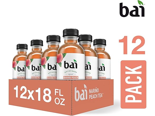 12CT Bai Iced Tea, Narino Peach, Antioxidant Infused