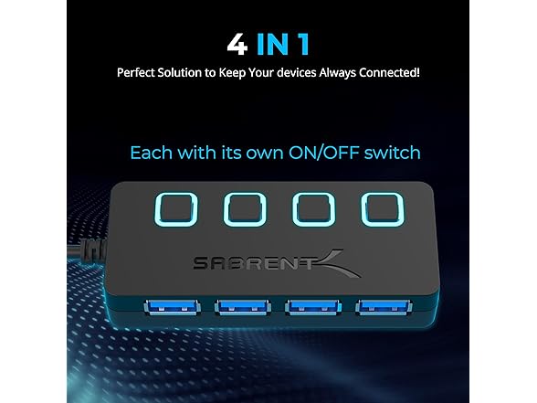 SABRENT 4-Port USB 3.0 Hub Powered w/ LEDs