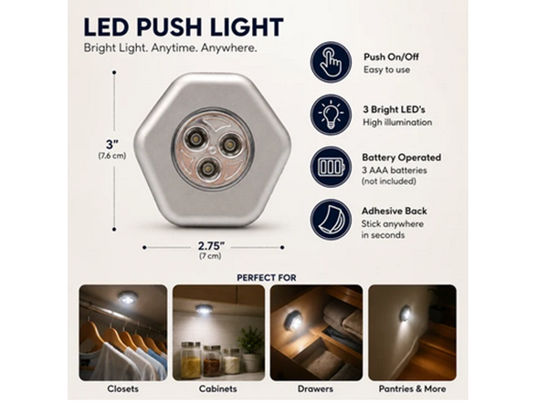 6-Pack Hexagon Puck Light Stick On LED Push Light