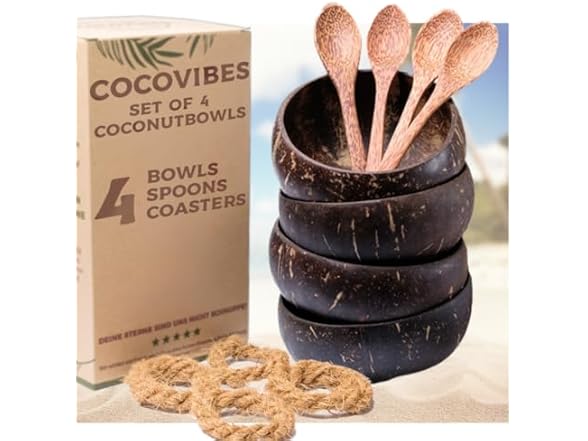 cocovibes 4 Handcrafted Wooden Bowls