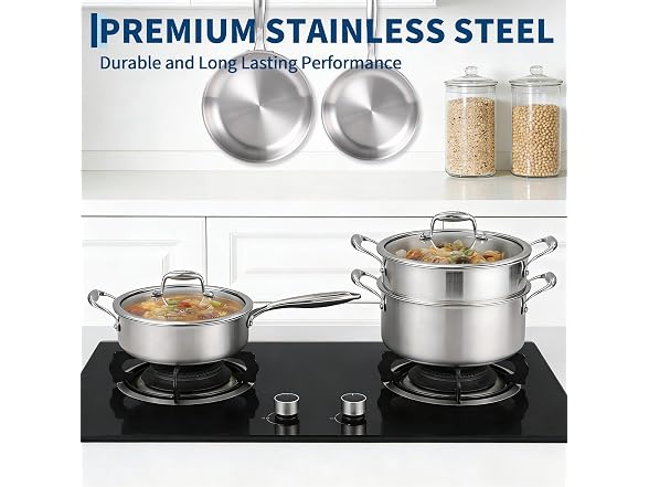 11 Piece 3-Ply Stainless Steel Pots and Pans Set
