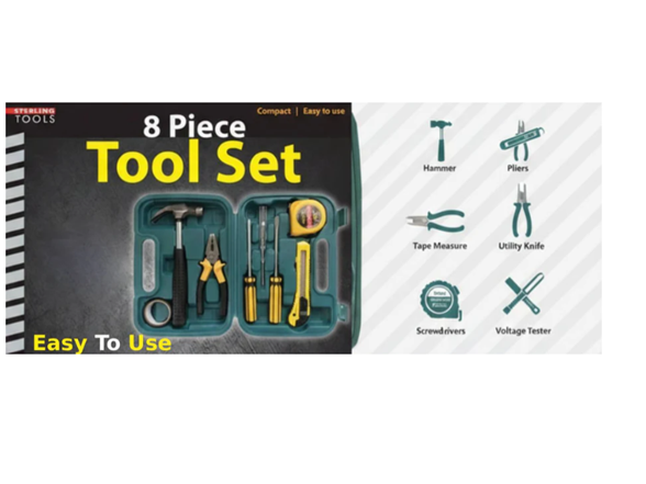 8 Piece Household Tool Set in Plastic Toolbox