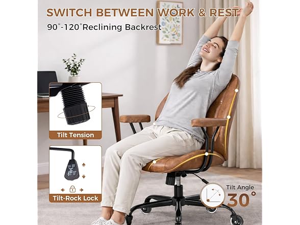 Brown Leather Office Chair with Quiet
