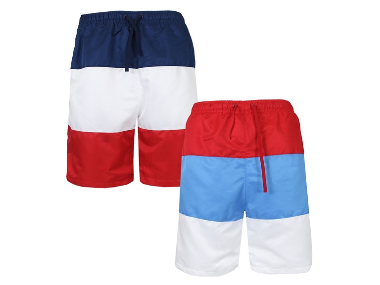 Men's 2-Pack Quick Dry Swim Board Shorts With Color Panel Patch Design (Sizes, S-2XL)