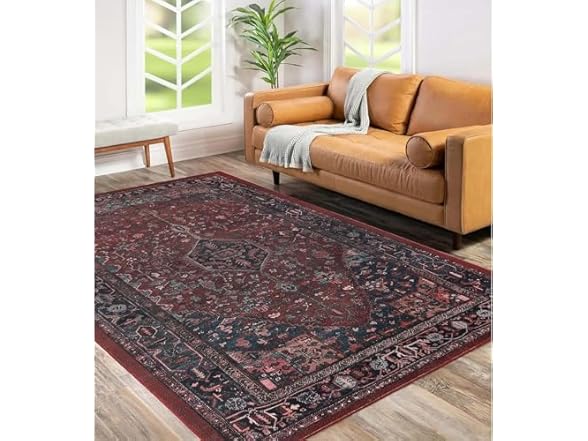 Superior Floral Medallion Washable Rug Cardinal Collection