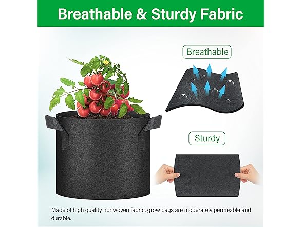 YSSOA YSSOA 5 Pack 5 Gallon Grow Bags, Aeratio