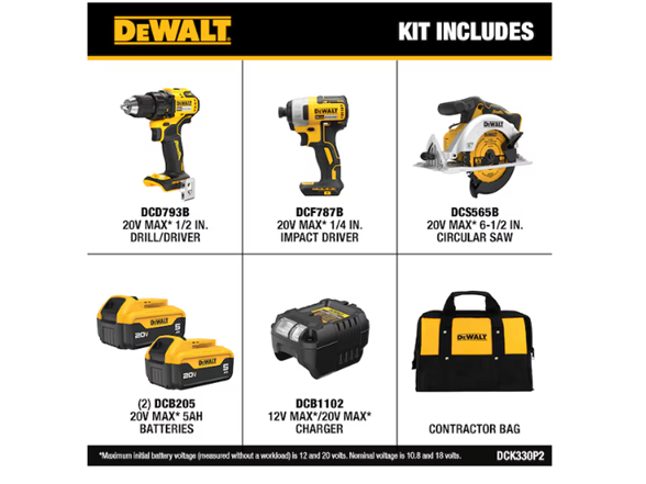 DEWALT DCK330P2 20V MAX Brushless 3-Tool Combo Kit
