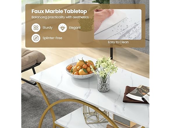 COSTWAY Marble Coffee Table, 2-Tier