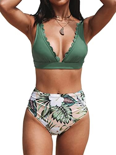 CUPSHE Two Piece Scallop Top Swimsuit