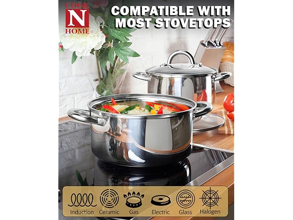Cook N Home Basics 8 Quart Stainless Steel Stock Pot with Lid