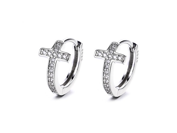 White Gold Plated Cross Huggie Earring
