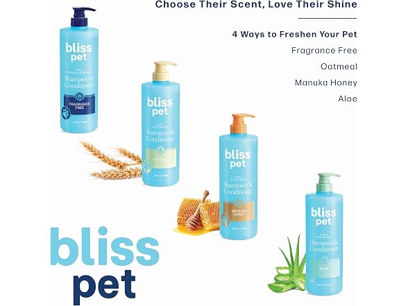 Bliss Pet Oatmeal Dog Shampoo Conditioner and Detangler
