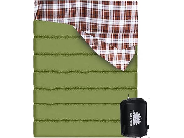 Green/Brown Flannel Queen Size Sleeping Bag